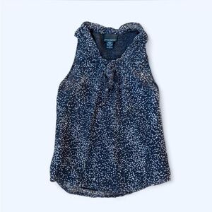 Cynthia Rowley Silk Black and Cream Sleeveless Feminine Blouse with Tie Detail